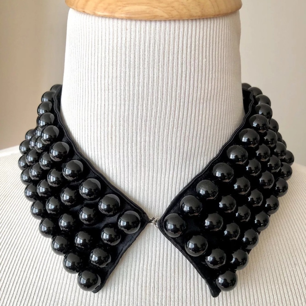 Anthropologie Black Beaded Pearled Collar - Picture 2 of 3